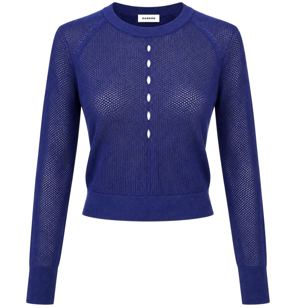 Topshop Cobalt Blue Open Knit Keyhole Long Sleeve Sweater NWT